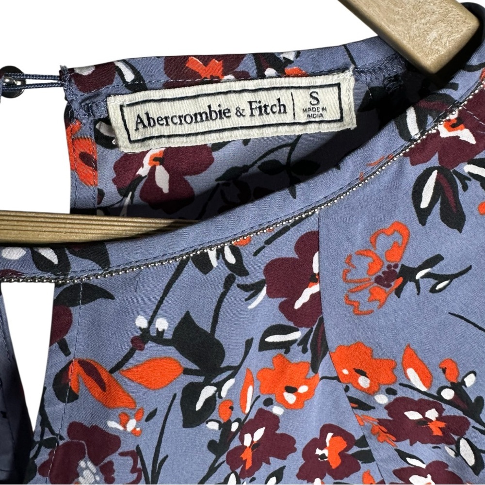 Abercrombie & Fitch Blue Floral Long Sleeve Blouse | Keyhole Neck | Boho | Small - Picture 3 of 5